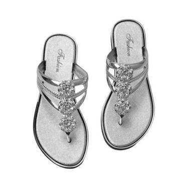 Imagem de Sandálias Planas Femininas De Tamanho Grande Com Strass, Chinelos De V