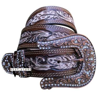 Imagem de Cinto Country Feminino De Couro Trabalhado Fivela c/ Strass - Paul Wes