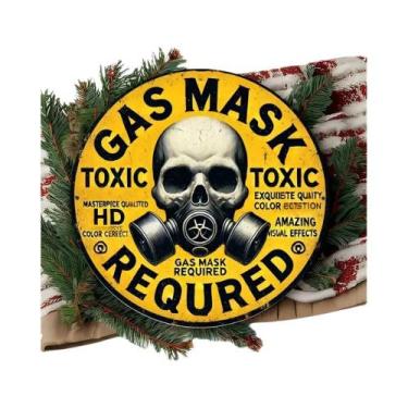 Imagem de Placa De Metal Redonda Retrô Vintage Com Tema Máscara De Gás, Arte De 