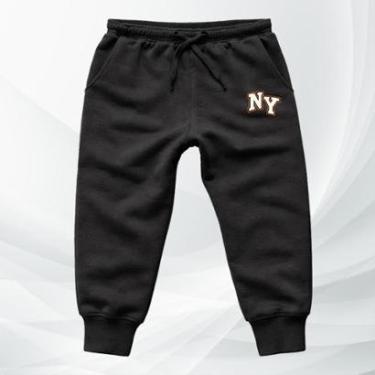 Imagem de Calça Moletom Infantil NY Estilo Moleton College Flanelada Confortável Inverno Casual Preta-Unissex