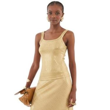 Imagem de Regata Colcci Metalizada Com Detalhe em Listras Dourada Feminina-Feminino