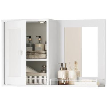 Imagem de YATINEY Espelho para armário de remédios, armário de remédios de banheiro com espelho, armazenamento doméstico montado na parede, armário de parede de banheiro, prateleira ajustável, para lavanderia