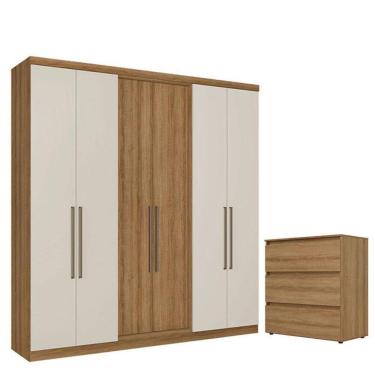 Imagem de Guarda Roupa Casal Presence 6 Portas Almendra Off White e Cômoda Gaveteiro Condessa Almendra Acetinado - THB