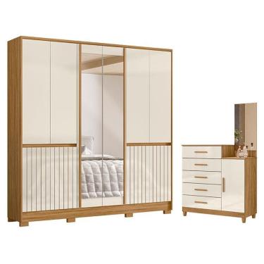 Imagem de Guarda Roupa Casal Alasca e Cômoda Lisboa Freijó Off White - Moval