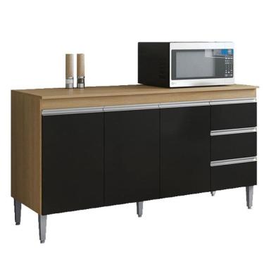 Imagem de Balcão de Cozinha Andréia com Tampo 160 cm Amendoa Preto – AJL