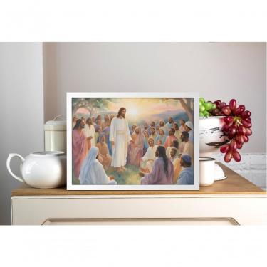 Imagem de Quadro Religioso o Sermão de Jesus em Canvas 70 X 50 Branco para Decoração de Ambiente Center Molduras