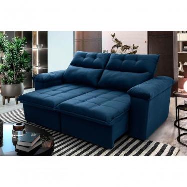 Imagem de Sofá Retrátil Reclinável Verona 2,00m Suede Velut Azul Marinho Molas No Assento - King...