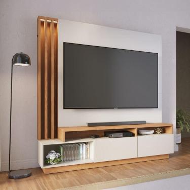 Imagem de Estante Home para TV Humaitá Até 65" 180CM em MDP com LED Off White-freijó