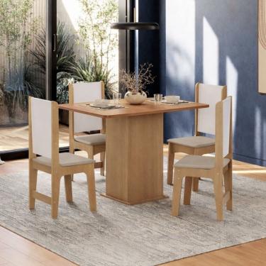 Imagem de Conjunto Sala de Jantar com 4 Cadeiras Luana Yescasa Mel/Off White