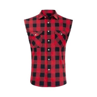 Imagem de Camiseta Masculina De Verão Com Estampa Xadrez, Sem Mangas, Estilo Cor
