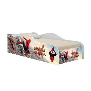 Imagem de Mini Cama Carro Infantil Homem-aranha Temática Adesivada com Grade de Proteção Branco