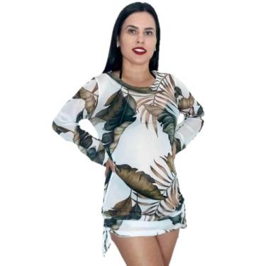 Imagem de Saída de praia camisão blogueira franzido manga longa - Tropicana Moda