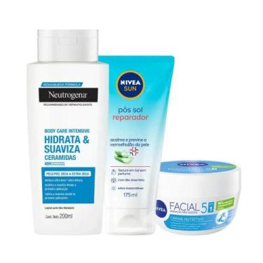 Imagem de Kit Hidratante Neutrogena 200ml + Pós Sol Calmante + Creme Facial Nutr