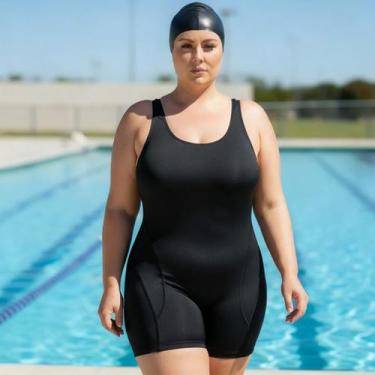 Imagem de Maiô Macaquinho Hidroginástica, Natação, Plus Size, Com Touca, Até 56 