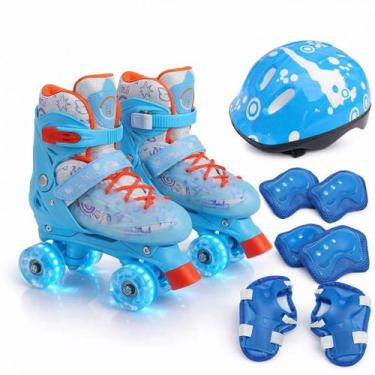Imagem de Patins Quad LED Ajustável e Freio Frontal Suporta 60kg com KIT proteçã