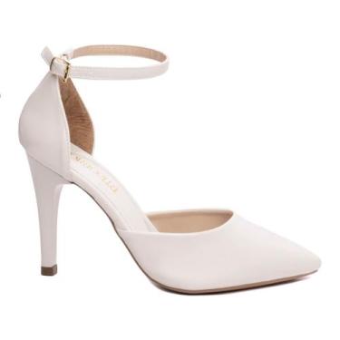 Imagem de Sapato Scarpin Salto Alto Bico Fino Saia e Blusa Off White, Branco, 38