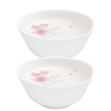 Imagem de Jogo 2 Tigelas Cumbuca Média Saladeira Sobremesas Flowers em Vidro Opalino com Estampa Floral Branco e Detalhes Rosas
