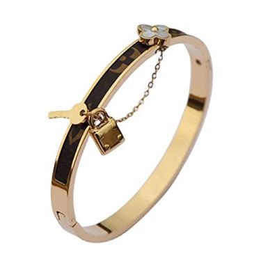 Imagem de Novo Bracelete Trevo Banhado a Ouro Aço Titânio Pulseira Aço Inoxidável Chave Cadeia de Bloqueio Pulseira Feminina