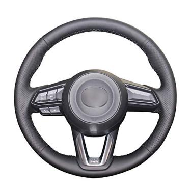 Imagem de MVMTVT Capa de volante para Mazda 3 Axela 2017 2018 6 Atenza CX 3 CX 5 CX 9, Capa de volante preta costurada à mão