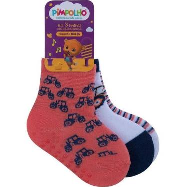 Imagem de Kit Meia 3 Pares Antiderrapantes Pimpolho Tamanho:16 a 20;Cor:Branco