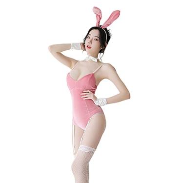 Imagem de SINGUYUN Macacão feminino sexy coelhinho menina uma peça body anime cosplay roupa de festa de coelho (2251rosa)