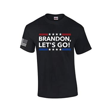 Imagem de Brandon, Camiseta masculina patriótica divertida de manga curta camiseta gráfica Let's Go America, Preto, G