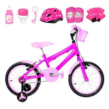 Imagem de Bicicleta Infantil Feminina Aro 16 Alumínio Colorido + Kit Proteção -