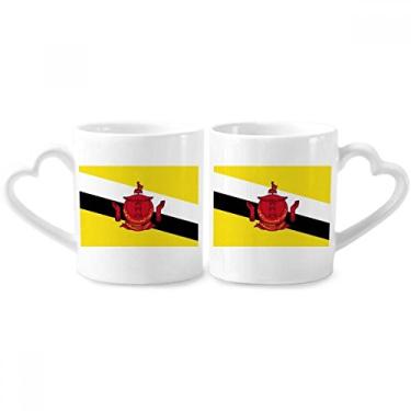 Imagem de Conjunto de canecas de porcelana para casal, bandeira nacional de Brunei com bandeira nacional da Ásia e coração