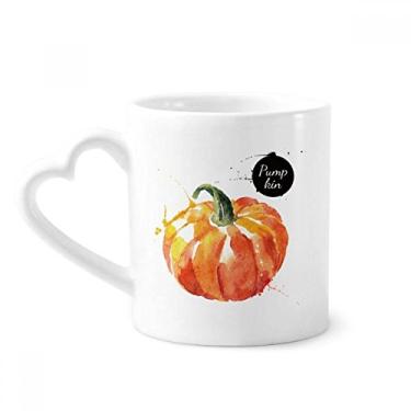 Imagem de Abóbora vegetal saboroso saudável caneca aquarela café cerâmica copo de coração de vidro