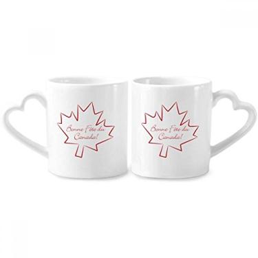Imagem de Conjunto de canecas de porcelana para casal Happy Canada Day 4 de julho folha de bordo conjunto de canecas de cerâmica para amantes de coração