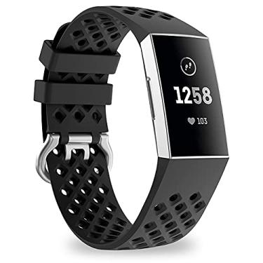 Imagem de TECKEEN Pulseira de silicone de 23 mm para Fitbit (Charge 3 4), Preto, Moderno