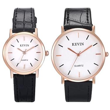 Imagem de LANCARDO Relógio redondo vintage para homens e mulheres quartzo analógico preto marrom couro casal relógio de pulso estilo simples, casal a