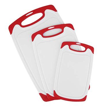 Imagem de tábuas de corte,Tábua de corte segura para lava-louças para cozinha, conjunto de tábua de corte antiderrapante de 3 peças, ferramenta de cozinha para carne, legumes, frutas(red)