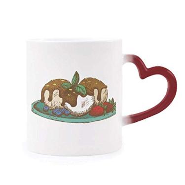 Imagem de Caneca sensível ao calor com bola de sorvete de chocolate com morango, copo de grés que muda de cor vermelha