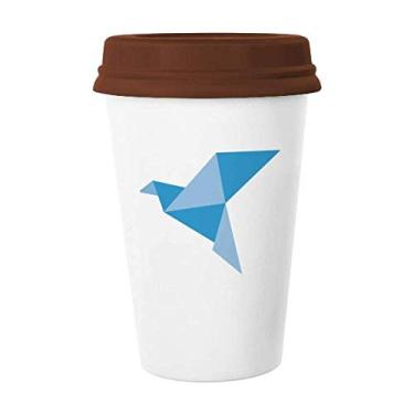 Imagem de Caneca de cerâmica com estampa de pombo abstrata de origami azul copo de café copo de cerâmica