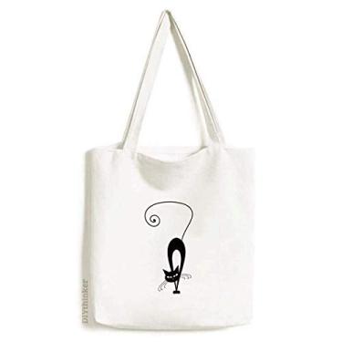Imagem de Sacola de lona com estampa de gato preto para dia das bruxas, bolsa de compras casual