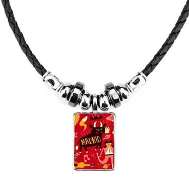 Imagem de DIYthinker Madri Colar de torcida espanhola com pingente de corda de couro