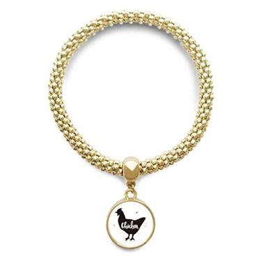 Imagem de DIYthinker Pulseira dourada com pingente redondo de galinha preta e branca de animal