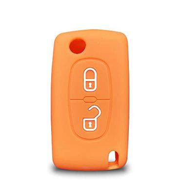 Imagem de SELIYA Capa de silicone para chave remota, adequada para Peugeot 207 307 307S 307CC 307SW 308 308SW 3008 4007, adequada para Citroen C2 C3 C4 C5 C, laranja