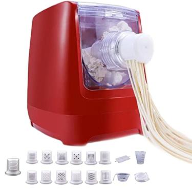 Imagem de MáQuina De MacarrãO EléTrica AutomáTica,Fabricante Ravioli De MacarrãO/Misturador UtensíLios Cozinha - 13 Moldes,Massa Fresca Caseira Facilmente- Fino/Fettu Ccine/Peles Bolinho Massa,Red