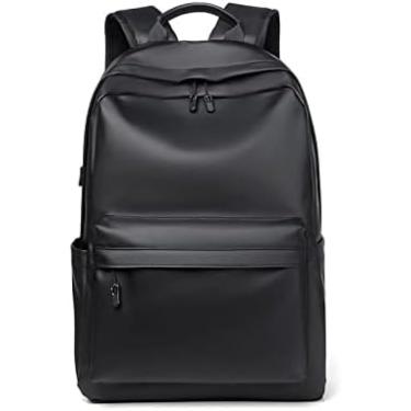 Imagem de Mochilas Masculinas De Couro PU, Cor Sólida, Simples, Para Viagem De Negócios, Laptop, Grande Capacidade, Portátil, Urbana,Schwartz,Constructive23