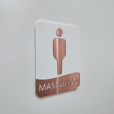 Imagem de Placa de identificação para banheiros Masculino - Acrílico (Branco e Rosê)