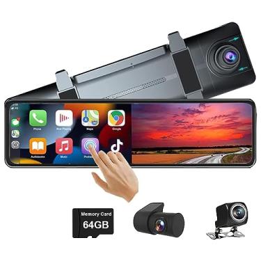 Imagem de XRC TECH 3 Câmeras Dash Cam, Carplay e Android Auto, 2,5 K 2560 * 1440P Gravador de Vídeo Espelho Retrovisor, WiFi GPS Navi, Modo de Estacionamento 24 Horas, Download de Vídeo no Aplicativo