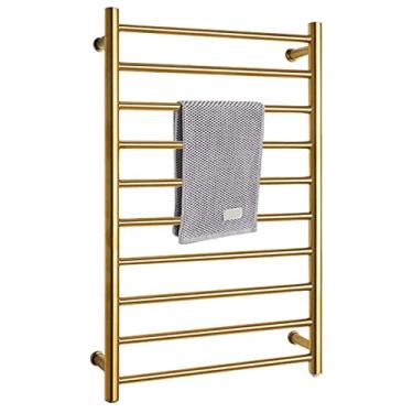 Imagem de Aquecedor de toalhas radiador dourado, toalheiro elétrico aquecido e escorredor de secagem com 10 barras, toalheiro aquecido montado na parede para banheiro, aço inoxidável 304, 88W, plugue interessante