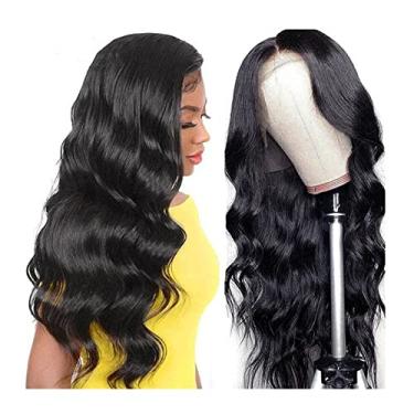 Imagem de Perucas femininas 10-76 cm perucas de cabelo humano ondulado frontal 13x4 HD peruca frontal entrelaçada 150% densidade perucas de cabelo humano brasileiro para mulheres negras (preto natural) perucas de cabelo humano (cor: 33x4 lace wi