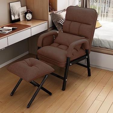 Imagem de Espreguiçadeira Moderna, Poltrona De Tecido Macio Com Otomano, Encosto Ajustável E Bolsos Laterais, Cadeira De Destaque Para Escritório, Sala De Estar, Quarto,Marrom,Bonny369