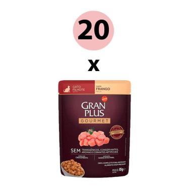 Imagem de KIT 20 Ração Úmida Gran Plus Gourmet Gatos Filhotes Frango Sachê 85g