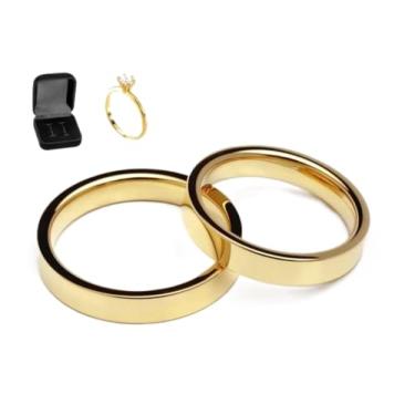Imagem de Alianças Par 4mm Italianas Retas Anatomicas Banhadas a Ouro 24k com Anel Solitario e Caixa de Veludo Premium Casamento Noivado Namoro