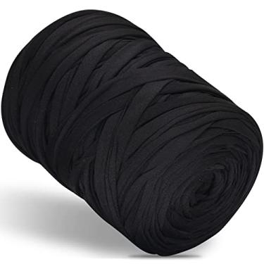 Imagem de 400 g fio de camiseta tecido elástico fio de crochê para tricô DIY, 127 metros fio de espaguete grosso fio de tricô para mão bolsa faça você mesmo projetos de crochê, decoração de casa (preto)