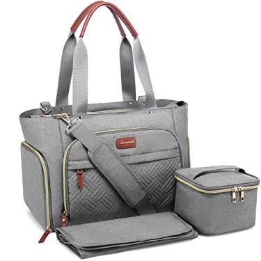 Imagem de LOVEVOOK Bolsa para bomba de mama, conjunto de 3 peças, bolsa de trabalho para amamentar mãe com bolso para laptop de 15,6 polegadas, bolsa térmica e trocador de fraldas servem na maioria das bombas de leite como Spectra S1/S2, Medela, Rainyb, Elvie, Cinza, Large